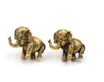 Vintage Elephant Cufflinks 1.1" // Elephant Accessory // Large Statement Cufflinks // Brass Toned