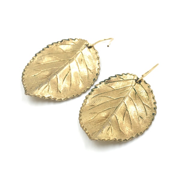 Vintage Gold Tone Monet Leaf Earrings // Gold Ton… - image 5