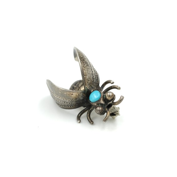 Vintage Turquoise & Sterling Insect Brooch // Old… - image 2