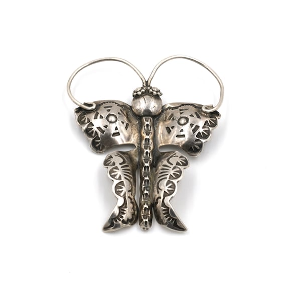 Large Sterling Stamped Butterfly Pin // Large Butt