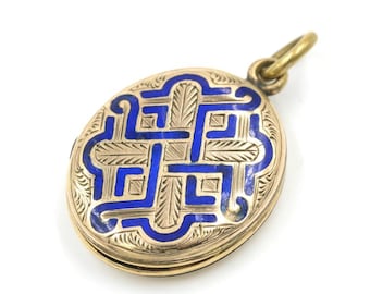 Antique 1872 Victorian Enameled Locket .97", "Something Blue"