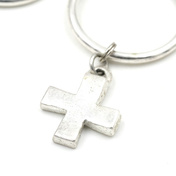 1990's Silver Tone Cross Hoops 2.3" // Statement … - image 3