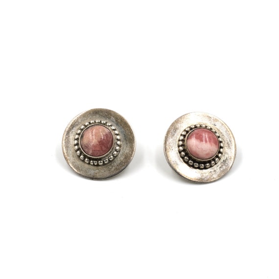 Sterling Rhodochrosite Saucer Earrings // Vintage… - image 1