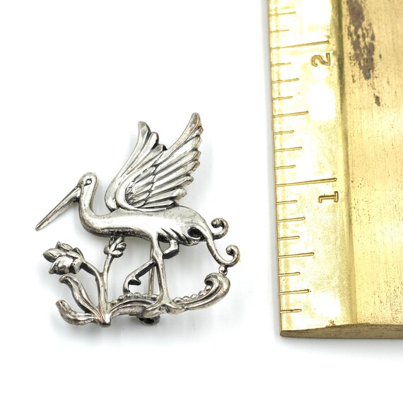 Early Coro Sterling Stork Pin // Vintage Bird Pin… - image 4