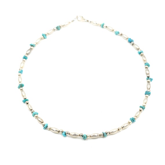 Vintage Turquoise & Silver Toned Bead Necklace 19… - image 3