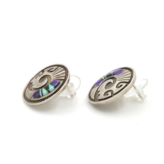 Vintage Navajo Sterling & Stone Inlay Earrings by Ervin  display picture 1