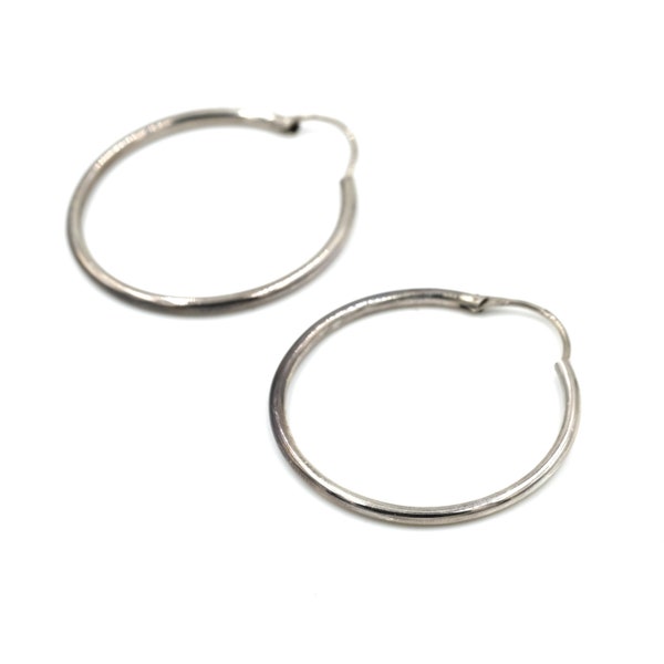 Vintage Sterling 1.35" Tube Hoop Earrings (1) // Simple Hoops // Classic Vintage Hoops // Lightweight Hoops // Sterling Hoops