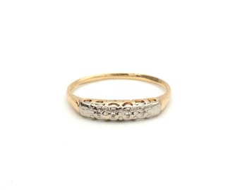 Vintage 1950s 14Kt Gold Diamond Chip Wedding Ring -  Size 6.25