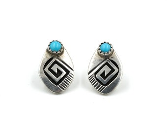 Vintage Sterling & Turquoise Navajo Style Overlay Stud Earrings .65"