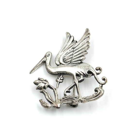 Early Coro Sterling Stork Pin // Vintage Bird Pin… - image 1