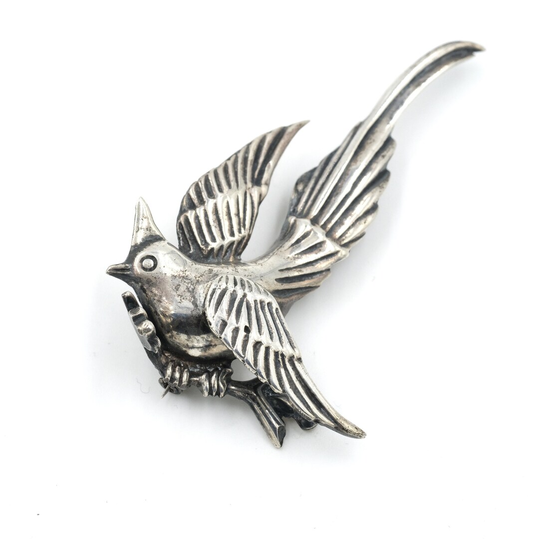 Vintage XL Sterling Silver Bird Brooch 3" // Huge Statement Pin ...