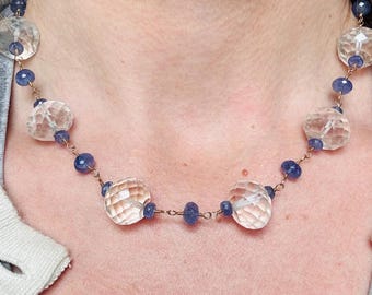 Vintage Cut Rock Crystal Gemstone with 18k Clasp Necklace (15.5")