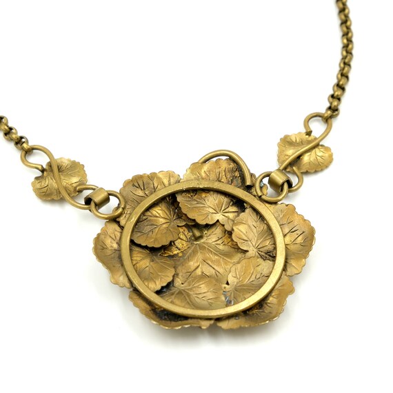 Vintage Brass Leaf Statement Necklace 16.75" - image 5