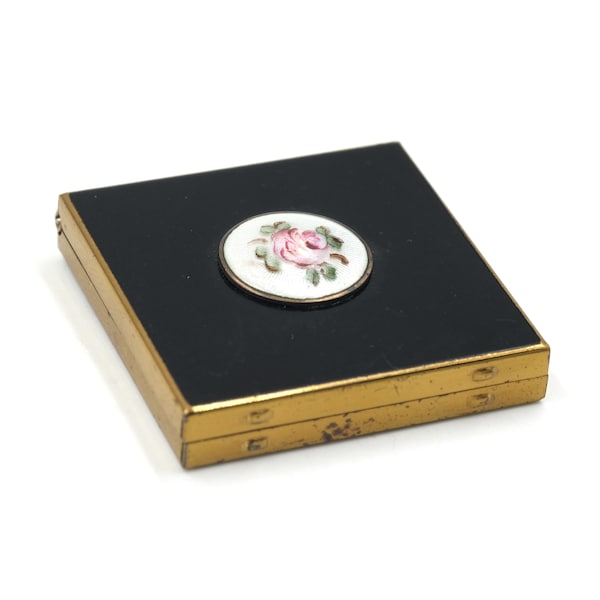 Vintage Compact Box - No Closure // Flower Compact // Vintage Accesories // Guilloche Enamel Rose