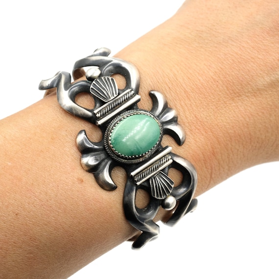 Vintage Heavy Sterling Sandcast Cuff (53.8g) / Turquoise
