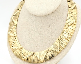 Vintage Gold Tone Egyptian Revival Dimensional Collar Necklace ~18.25