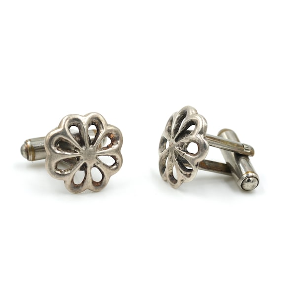 Sterling Sandcast Cufflinks  // Sandcast Flower C… - image 1