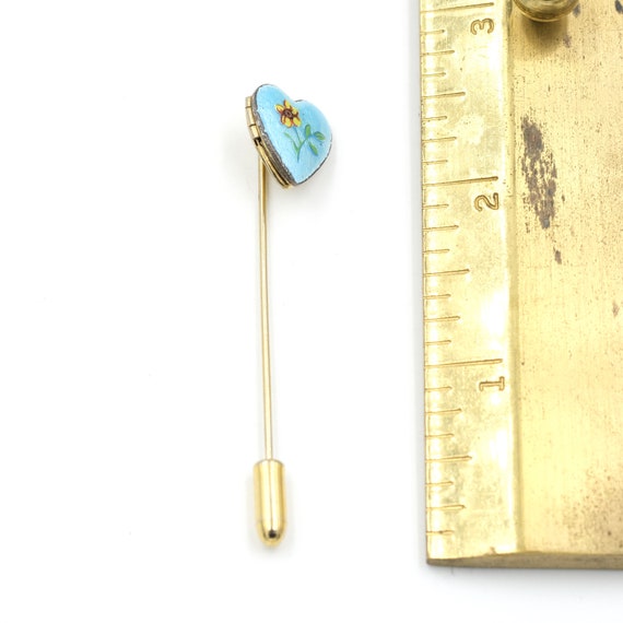 Vintage Enamel Heart Locket Stick Pin 2.4" // Vin… - image 6