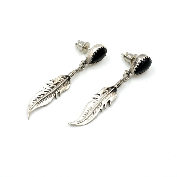 Vintage Onyx & Sterling Feather Earrings // Sterli