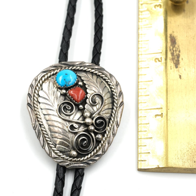 Vintage Navajo Turquoise & Coral Sterling Silver Bolo Tie // Classic ...
