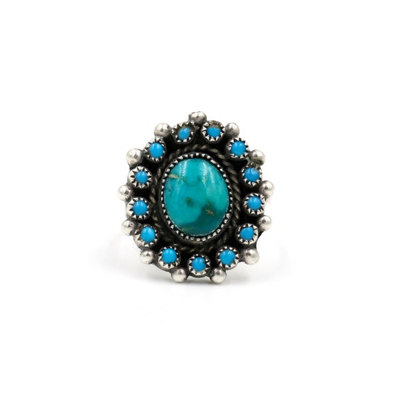 Size 7.5 // Vintage Turquoise Cluster Ring // Vin… - image 3