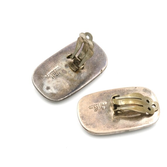 Unique Stone & Sterling Clip Earrings // Vintage … - image 5