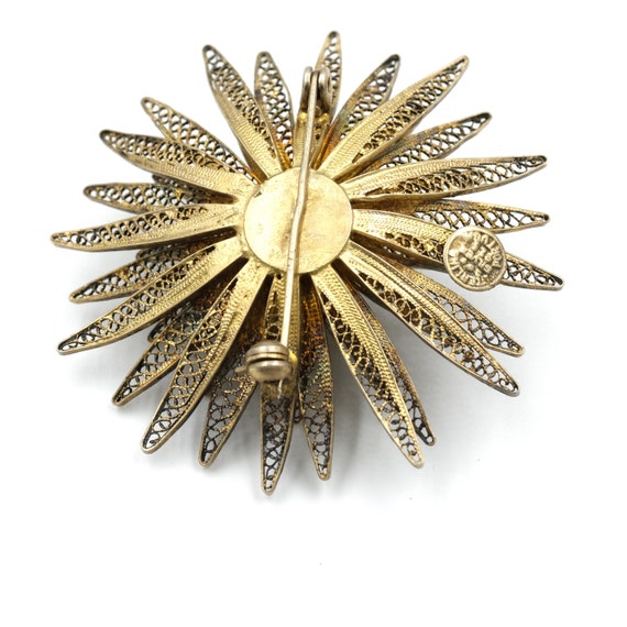 Vintage Portuguese Sterling Filigree Flower Pin /… - image 4