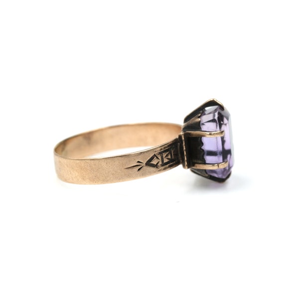 Victorian 10Kt Gold Amethyst Ring // Size 9 // An… - image 3