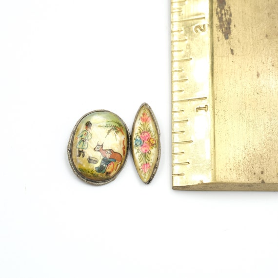 Shell Cufflinks Antique Sterling Hand Painted Shell Cufflinks // Anti… - Gem