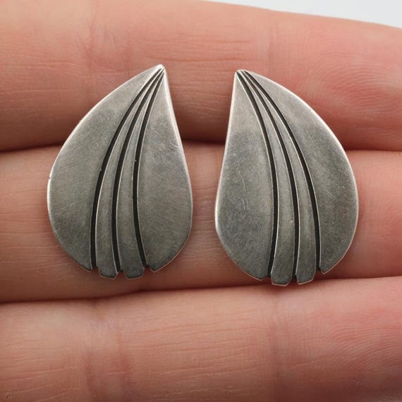 Vintage Sterling Silver Statement Stud Earrings 1" - image 1