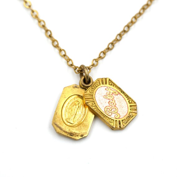 Vintage Enamel "Baby" Miraculous Medal Necklace 16.5"
