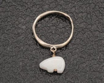 Unique Sterling & Gemstone Bear Dangle Ring, Size 6.75