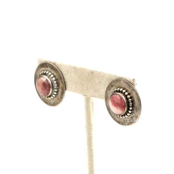 Sterling Rhodochrosite Saucer Earrings // Vintage… - image 6