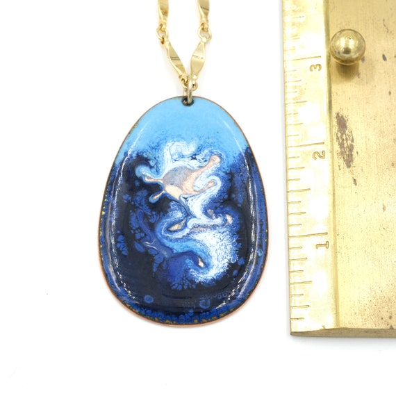 Vintage Enamel Pendant Neckalce 23" // Statement … - image 5