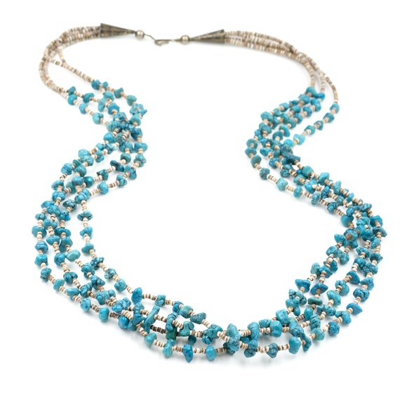Native American Incredible Vintage Navajo Heishi Turquoise Long Shell Sterling Silver Necklace Native American Incredible Vintage Navajo Heishi Turquoise Long Shell Sterling Silver Necklace