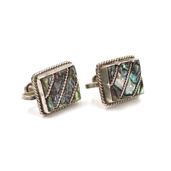 Vintage Abalone Inlay Screwback Earrings - image 2