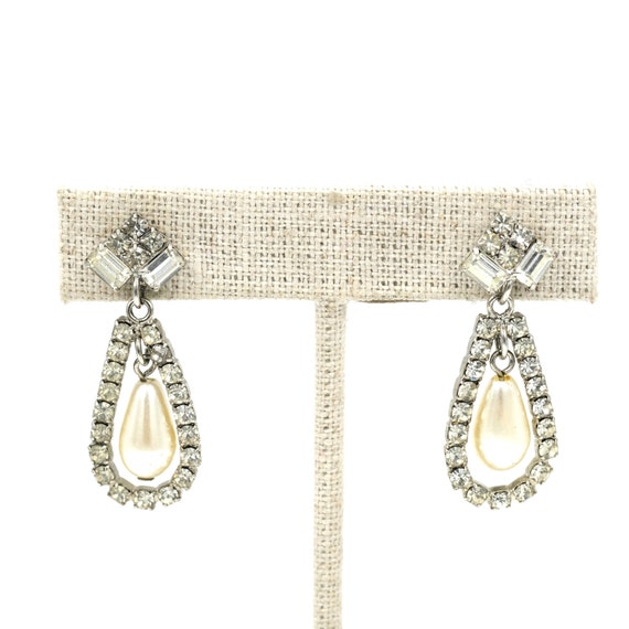 Vintage Costume Rhinestone & "Pearl" Earrings // … - image 2