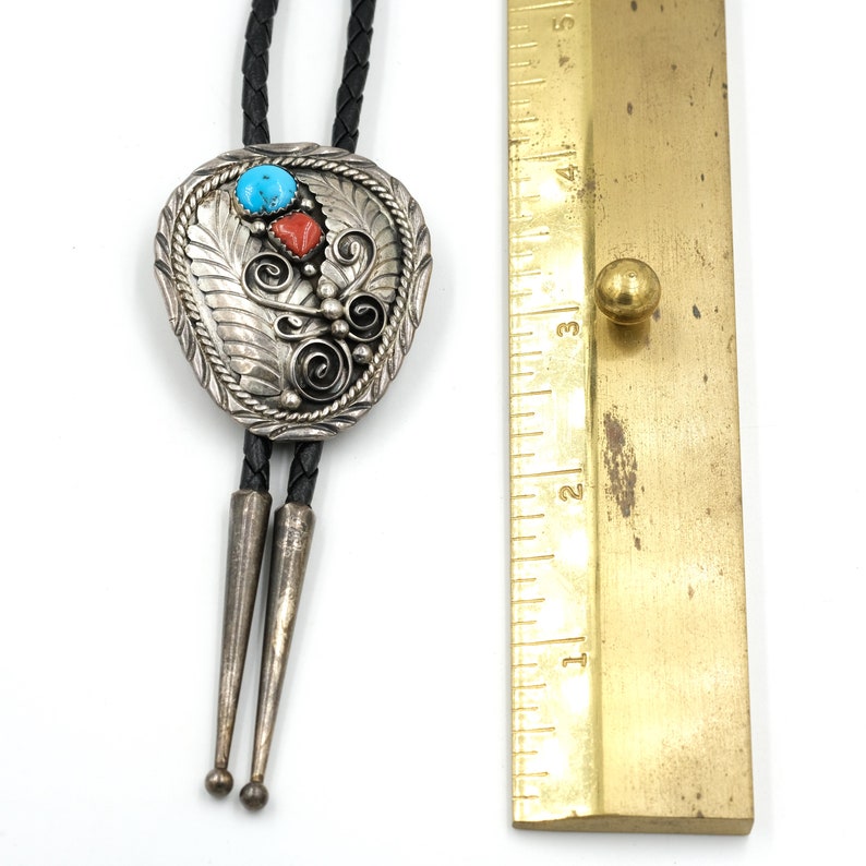 Vintage Navajo Turquoise & Coral Sterling Silver Bolo Tie // Classic ...