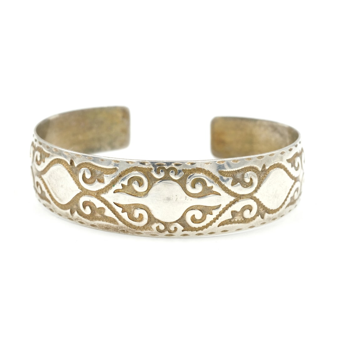 Vintage Sterling Stamped Cuff Bracelet // Vintage Sterling Bracelet // Layering Cuff // Everday