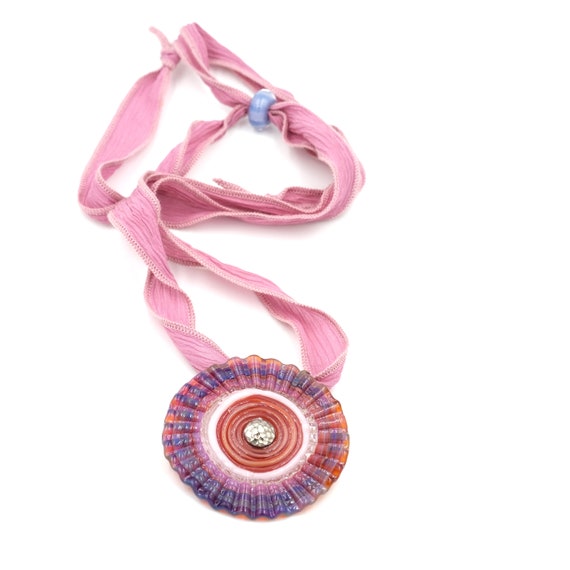 Pendentif Vintage En Verre Soufflé Multicolore - Bijou Rare Et Unique - Occasion En Parfait état
