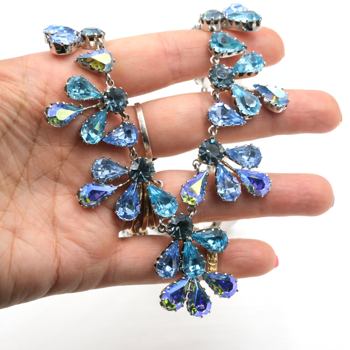 Vintage Austrian Aurora Borealis Rhinestone Cluster Statement Necklace ...