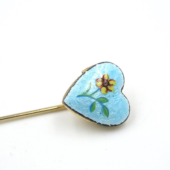 Vintage Enamel Heart Locket Stick Pin 2.4" // Vin… - image 4