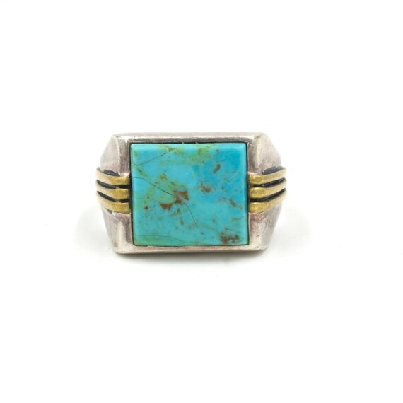 Size 11.25 // Vintage Sterling, Brass & Turquoise… - image 3