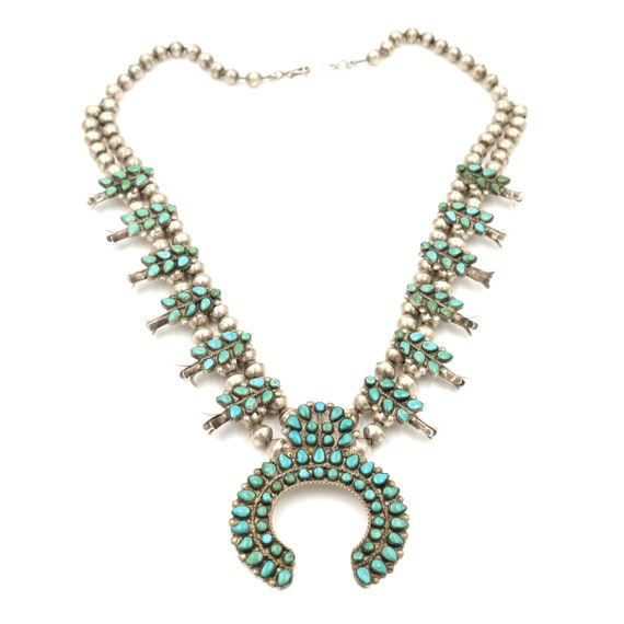 1940s Petit Point Turquoise Squash Blossom // Mid