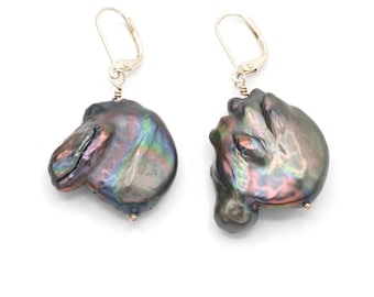 Vintage Baroque Pearl Dangle Earrings ~1.8"
