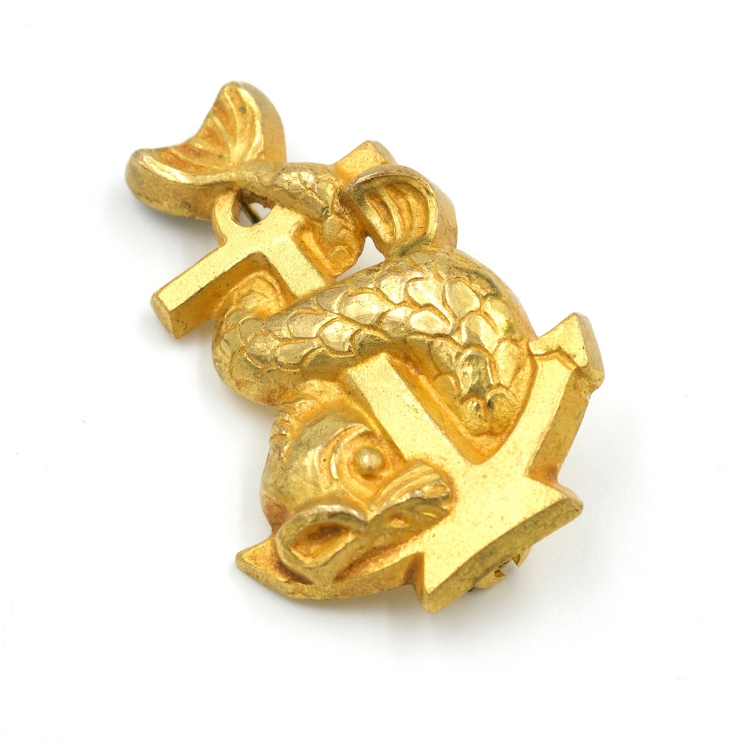 Broche Ancienne Arthus Bertrand Années 1940 - Cercle D'oiseaux Bronze Doré
