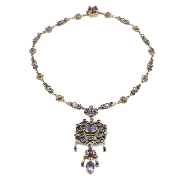 Antique Sterling Enamel Amethyst and Pearl Necklace /… Gem