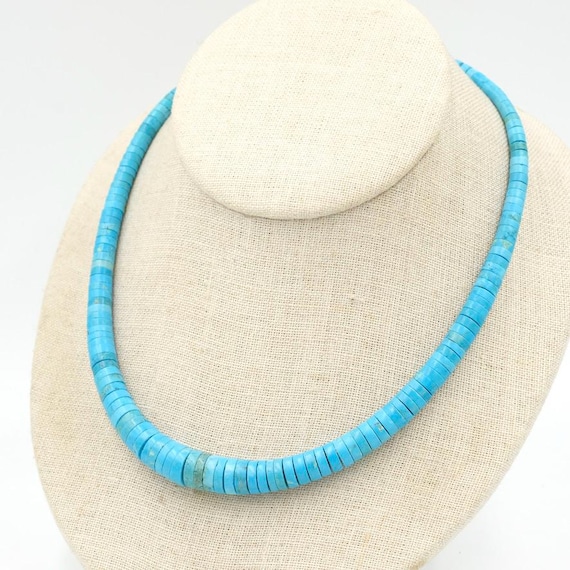 ヴィンテージ ターコイズ ヘイシ ネックレス 17.25インチ // 明るい