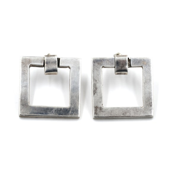 Vintage Modernist Sterling Square Geometric Earri… - image 1