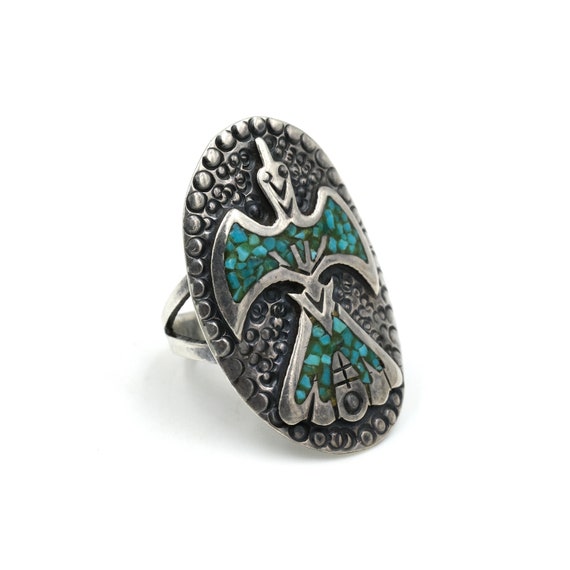 Size 7.25 // Vintage Sterling & Turquoise Chip In… - image 2